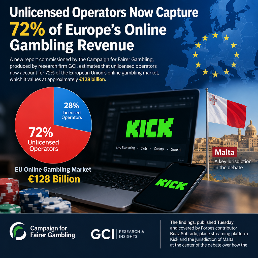 Unlicensed Operators Now Capture 72% of Europe’s Online Gambling Revenue