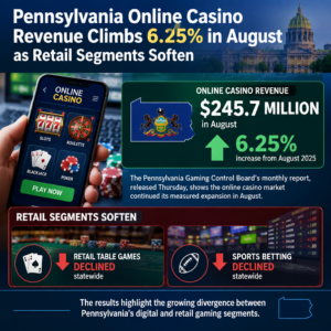 Pennsylvania Online Casino Revenue Climbs 6.25% in August